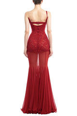 jamie 3D floral halter-neck fishbone mesh hollow maxi dress