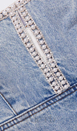 Light Blue Denim Pearl Mini Dress