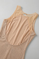 maud Square Crystal-embellished Mesh Mini Dress in apricot