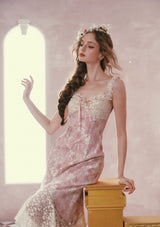 mandy Floral lace embroidery midi dress - pink