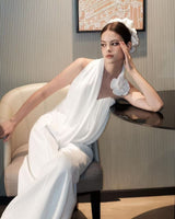 Meeri White Halter Drape Top & Wide-Leg Pants Set