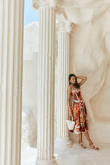 pandora Spaghetti strap lace linen patchwork midi dress