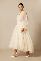 Lilly Deep V Neck Puff Sleeve Maxi Dress
