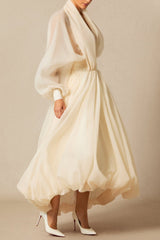 Lilly Deep V Neck Puff Sleeve Maxi Dress