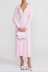 apphia Pink Contrast Lace Knit Midi Dress