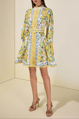 Lemon Floral Single-Breasted Midi Dress With Belt - yellow
