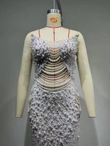 Iseult White Faux Pearl Mesh Maxi Gown