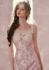 mandy Floral lace embroidery midi dress - pink