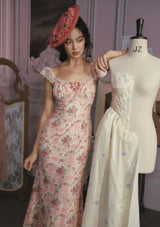 julie floral print lace trim midi dress - pink