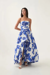 nancy Violette  Bubble Hem Maxi Dress in cobalt