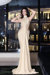 stephanie Cutout Waist halter Maxi Dress in beige