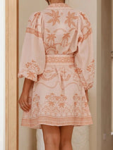 rita Printed Button Down Shirt mini Dress with Belt
