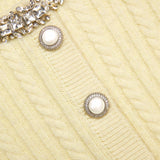sabina Yellow rhinestones embellished Alpaca Cardigan