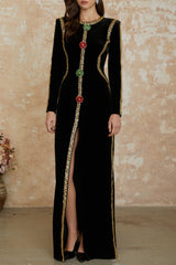 lydia Black Crystal Embellished Front Slit Maxi Dress