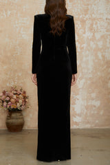 lydia Black Crystal Embellished Front Slit Maxi Dress