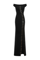 Axela Off Shoulder Split Maxi Dress - Black
