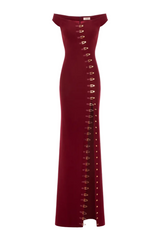 Axela Off Shoulder Split Maxi Dress - Red