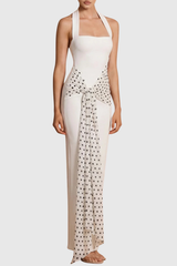 Azha Halter Polka Dot Maxi Dress - White