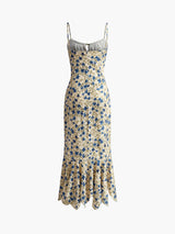 lesley blue Floral Print Knotted Irregular Hem maxi Dress