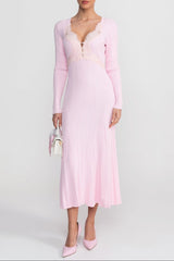 apphia Pink Contrast Lace Knit Midi Dress