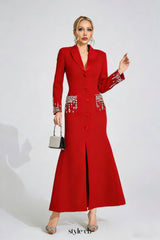simona Red Diamond embellished Maxi Dress