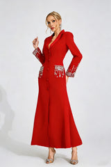 simona Red Diamond embellished Maxi Dress