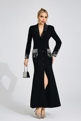 simona black Diamond embellished Maxi Dress