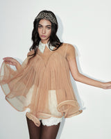 Blair Babydoll Sheer Pleated Tulle Dress with Lace Collar