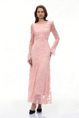 tracy Pink 3D-Floral Embroidered Lace Maxi Dress