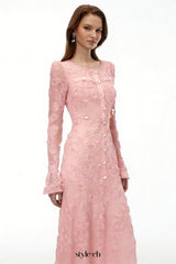 tracy Pink 3D-Floral Embroidered Lace Maxi Dress