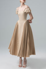 mandy Khaki Sapphi Off-shoulder Midi Dress