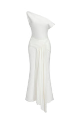 Paulina Oblique Shoulder Sleeveless Folds Midi Dress