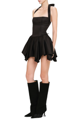 Charnelle Halter Silky Mini Dress - Black
