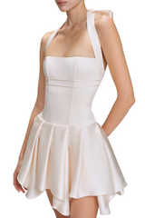 Charnelle Halter Silky Mini Dress - White