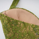penny Emerald lace fishbone pleated Corset Gown