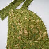 penny Emerald lace fishbone pleated Corset Gown