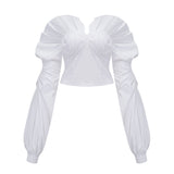 tiffany White off-shoulder Ruched Blouse & Skirt Set