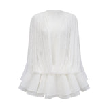 Isoline white semi-sheer lace top & shorts & dress matching set