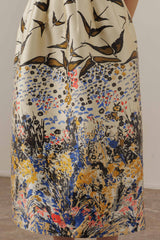 nina Retro floral print off-shoulder midi dress in apricot