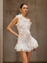 Durriyah One Shoulder Flower Mini Dress