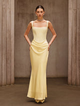 Duyen Sleeveless Corset Maxi Dress In Beige