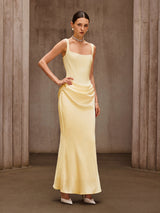 Duyen Sleeveless Corset Maxi Dress In Beige