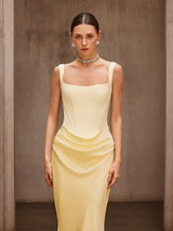 Duyen Sleeveless Corset Maxi Dress In Beige