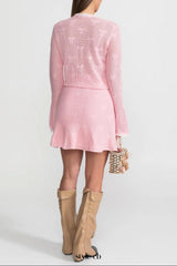 joanna Knit Co-ord Set With Pearl & Bow Detailing – Pink