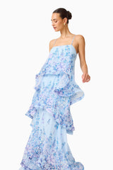 sandy Tiered Maxi Dress In Baby Blue Floral