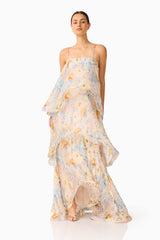 sandy Tiered Maxi Dress In yellow Floral