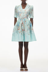 leila Mint Green Floral Print Mini shirt Dress
