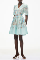 leila Mint Green Floral Print Mini shirt Dress