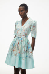 leila Mint Green Floral Print Mini shirt Dress