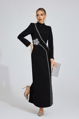 nicola Diamond embellished long sleeve Maxi Dress - black